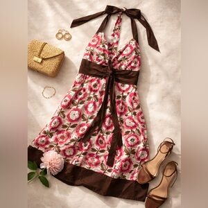 Trixxi Pink Floral Halter Dress – Size 7 – Fit & Flare